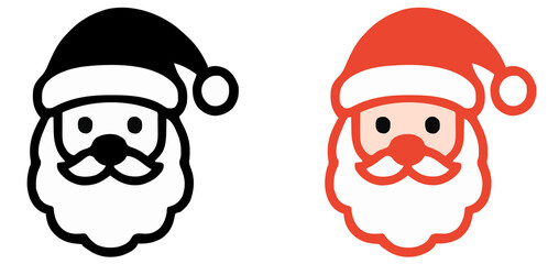 Minimalist Santa Claus Head Icons Set - Classic Christmas Holiday Character Vector Illustrations for Festive Design