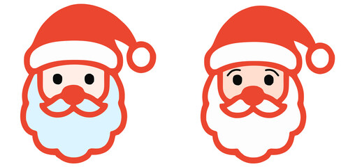 Cute Santa Claus Face Icons Set with Red Hat and Beard - Christmas Holiday Vector Design