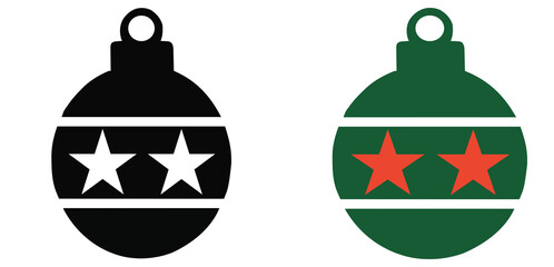 Christmas Ornaments with Stars Icon Set - Festive Holiday Baubles in Green, Red, Black, and White