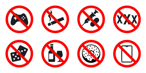 Prohibition sign. Bad habits sign
