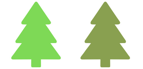 Simple Green Tree Icons: Duo of Stylized Evergreen Trees in Different Shades on White Background