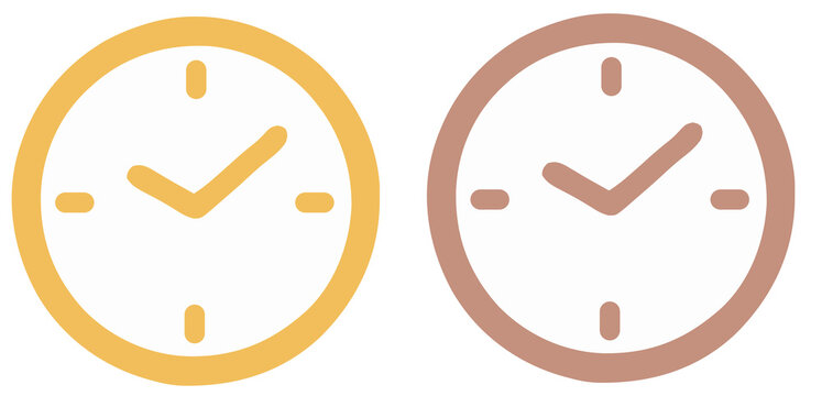 Minimalist Time Check Clock Icons. Two simple vector symbols representing punctuality, task completion, and efficient time management, ideal for app UI/UX or business concepts.
