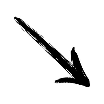 Black brush stroke arrow pointing down and to the right, graphic design element