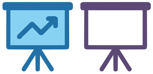 Business Growth Presentation Screen with Upward Trend and Blank Board for New Ideas Vector Icon Set