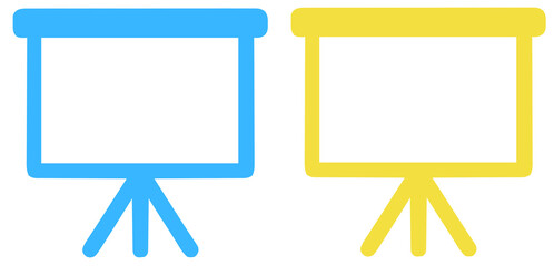 Blank Blue and Yellow Presentation Screens on Tripods - Vector Icons for Business, Education & Ideas