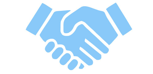 Light Blue Handshake Icon: Business Partnership, Agreement, Trust, Collaboration, and Successful Deal Concept on White Background