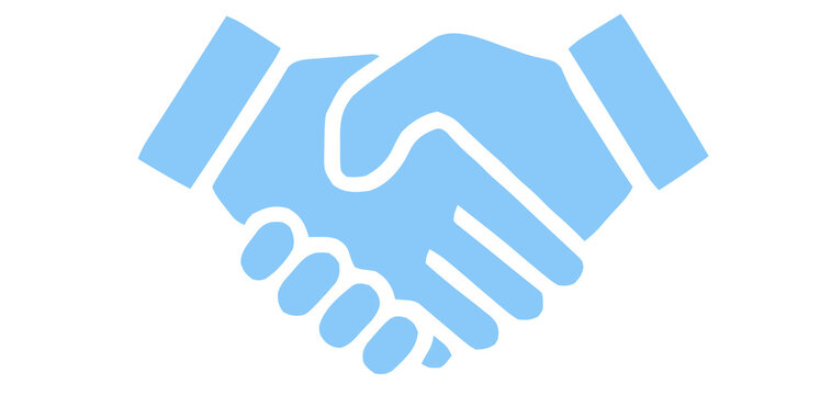 Light Blue Handshake Icon: Business Partnership, Agreement, Trust, Collaboration, and Successful Deal Concept on White Background