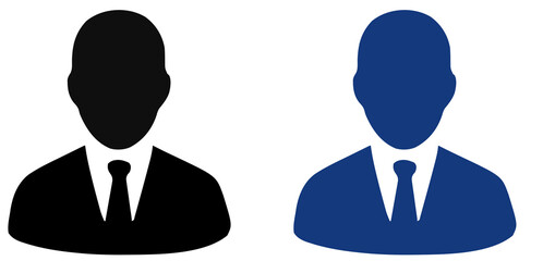 Professional Businessman User Profile Avatar Icons - Black and Blue Silhouette Set