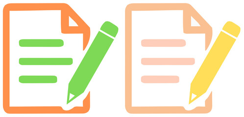 Document and Pencil Writing Icons: Content Creation, Editing, and Note Taking Symbols
