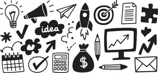 Startup business concept doodle icons © Emongrapic