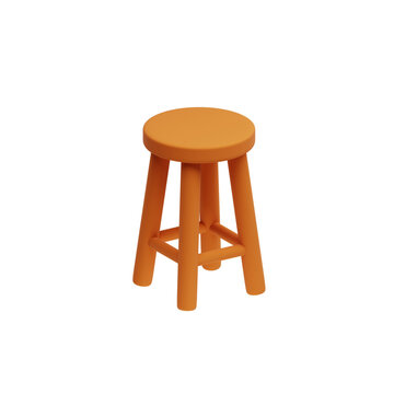 3D Orange Stool Illustration &ndash; Minimal Modern Furniture Design