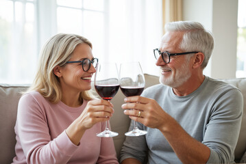 Mature Couple Sharing Wine – Elegant Romantic Moment for Lifestyle, Relationship, and Wellness Content