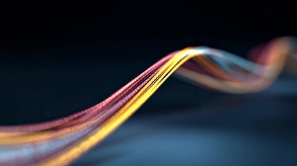 Colorful abstract wave of flowing particles and lines moving elegantly across a dark background, representing concepts like data transfer, digital communication, and modern technology - Powered by Adobe