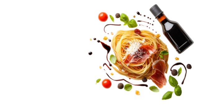 Delicious Italian Pasta with Fresh Ingredients  on Transparent Background