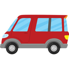 Red Minivan Side Profile Illustration on Transparent Background