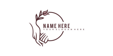 Elegant Logo Design Showcasing Gentle Hand Holding Delicate Plant with Leaves Inside Circle Frame Ideal for Natural Cosmetics Spa Salons or Personal Branding with Name and Slogan