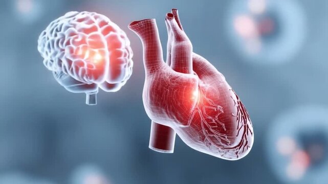 A visual representation of the human heart and brain, showcasing their vital connection in health and emotions, highlighting the interplay between mind and body in medical science.