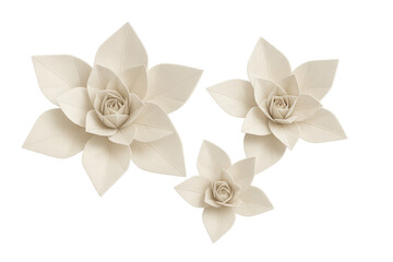 Paper succulent flowers isolated on transparent background, handmade origami dessert rose decoration for events and crafts