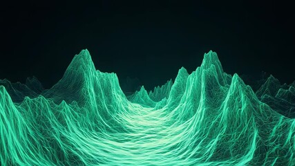 Abstract glowing neon green wireframe mountains landscape - Powered by Adobe