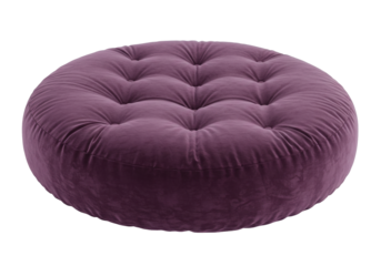 Isolated Purple Round Tufted Pouf Cushion, Comfortable Seating for Home Decor Lovers