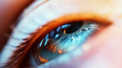 Futuristic glowing cyber eye with digital reflection