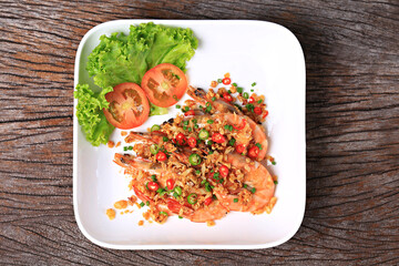 Roasted Shrimps with Chili and Salt. Food photography for use in menus