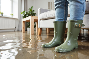 Home Flood Recovery – Rain Boots and Cleanup Supplies for Ecological Disaster Management and Insurance Awareness