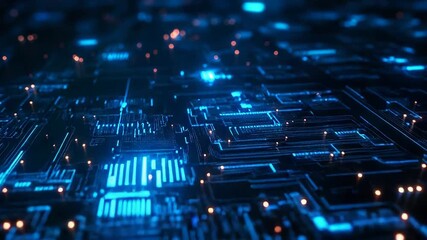 Blue circuit board processing digital data and modern technology - Powered by Adobe