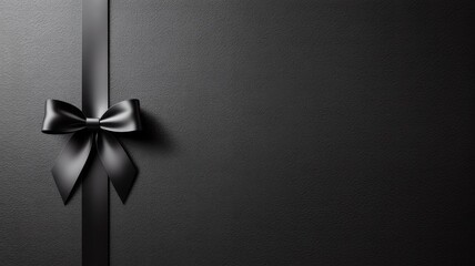 A luxurious black satin ribbon tied in a perfect bow on a textured dark background, symbolizing elegance, luxury, and sophistication