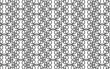 Minimalist Floral Geometric Seamless Pattern Black and White Vector Background.  The repetitive vector design features round pattern.  Black and White Seamless Pattern, Geometric Repeating Pattern 