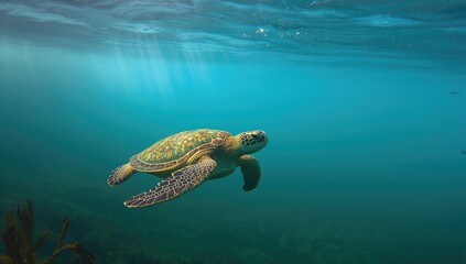 Obraz premium Hawaiian Green Sea Turtle Tours in the warm Pacific waters, marine wildlife experience
