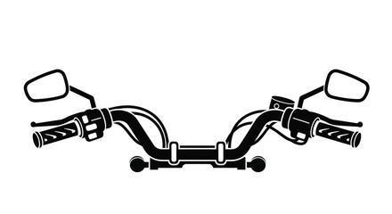 Black and white illustration of motorcycle handlebars with mirrors and controls