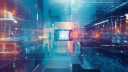 Digital network grid connecting futuristic data lines - Powered by Adobe