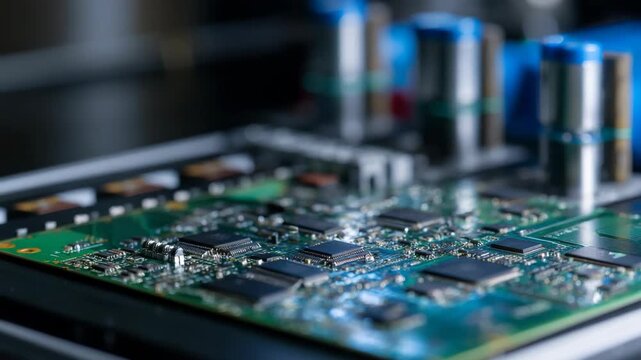 Close-up of gloved hands applying thermal paste to a circuit board