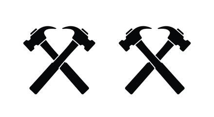 A graphic representation of two pairs of crossed black hammer silhouettes