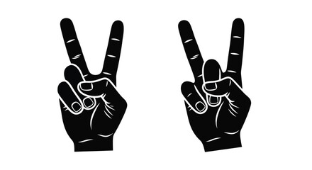 Two hands displaying the peace sign and rock on hand gesture