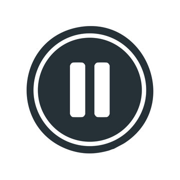 Clean Dark Circle Icon with Two Vertical Parallel Bars Symbolizing Pause