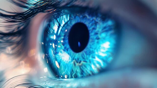 Close up macro showing human blue eye iris