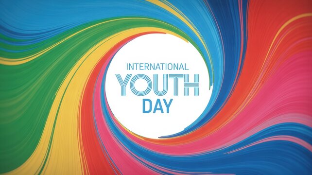 Colorful abstract background with text international youth day in a circle, celebrating youth and diversity
