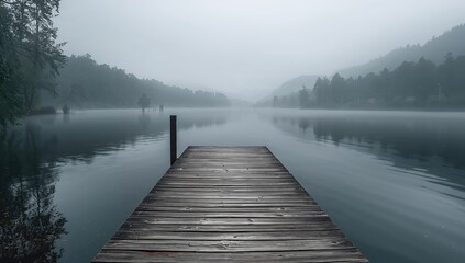 Foggy morning view of dock, erosion risk