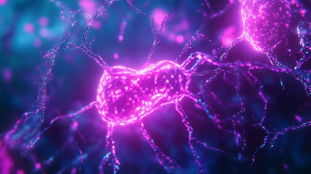Neurons communicating in abstract glowing nervous system