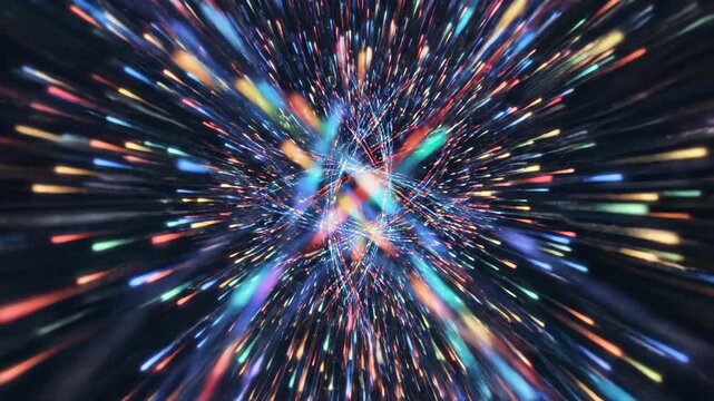 Colorful Light Trails Form Intricate Patterns In A Dark Setting Creating A Dynamic Visual Effect With A Central Focus Point