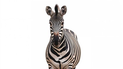Naklejka premium Zebra isolated against a plain backdrop, highlighting the animal's striking black and white stripes