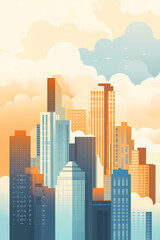 Naklejka premium Cityscape Skyline with Soft Sunrise Colors