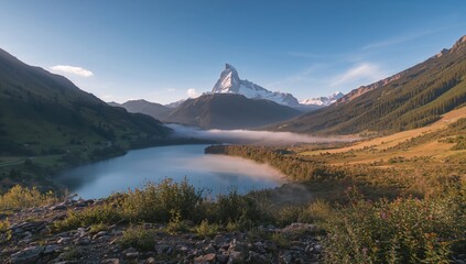 Stunning summer view of Lac Blanc with Mont Blanc peak, emphasizing natural beauty of the Graian Alps