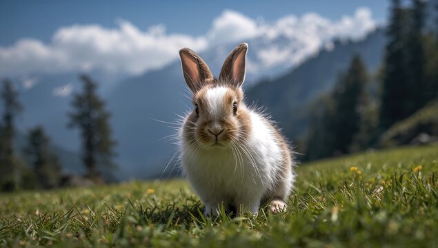 Wild bunny rabbit in a natural setting, observing surroundings, seasonal change