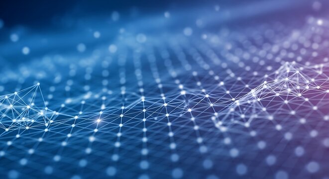 Abstract network connection with blue and purple gradient background, symbolizing connectivity, data transfer, and the interconnectedness of modern technology - Powered by Adobe