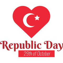 Republic Day Celebration Heart With Turkish Flag Symbol October 29th White Background Red Heart White Crescent Moon Star