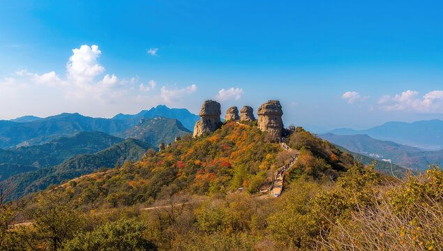 Taishan Mountain view with lush greenery, seasonal change