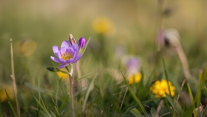 Pulsatilla slavica bloom in a vibrant meadow, highlighting seasonal change